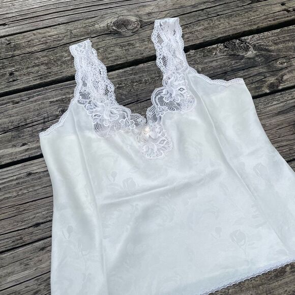 Vintage Christian Dior White Cream Lingerie Floral Rose Tank Blouse & Slip Skirt - Picture 4 of 6